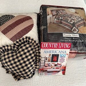 Country Charm Americana Patchwork Quilt Set 2 Shams 2 Throw Pillows NWT